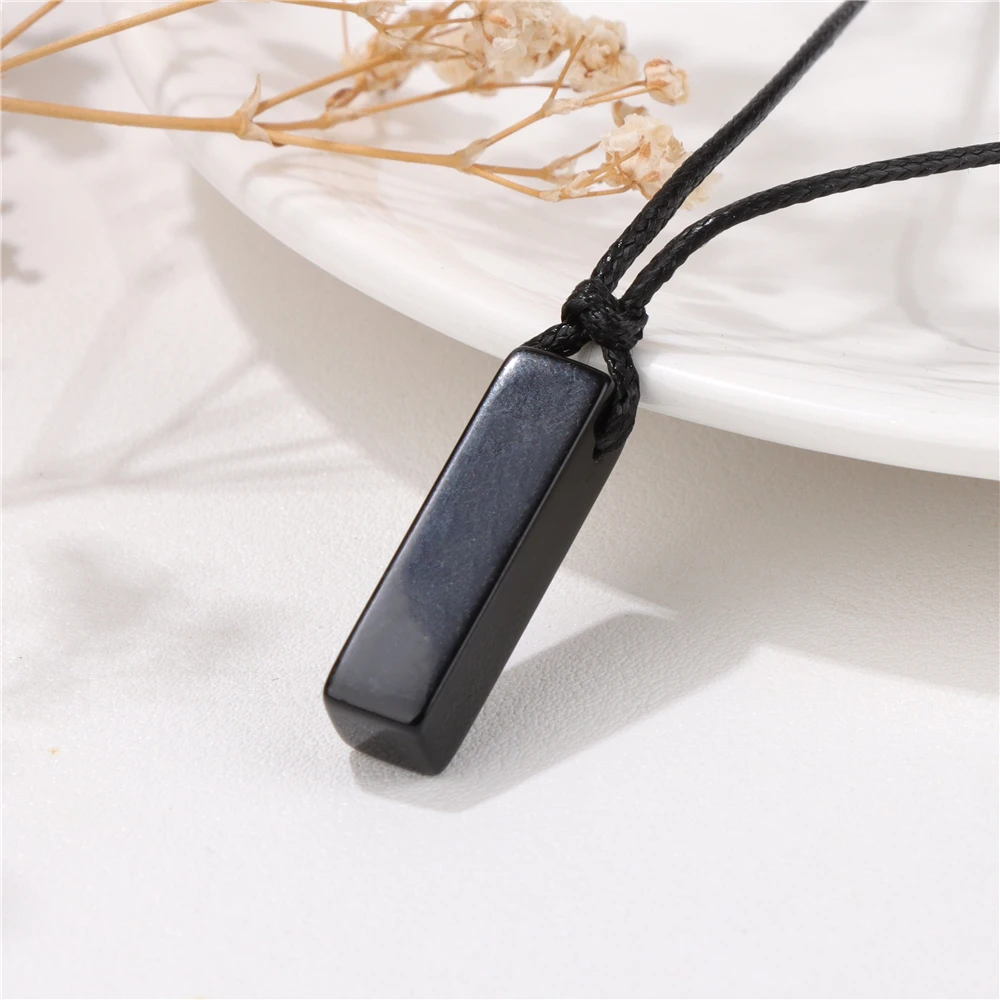 Naszyjnik Czarny Obsydian Prostokąt