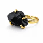 Pierścionek z Surowym Czarnym Obsydianem