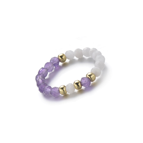 Pierścionek - kamień księżycowy i ametsyt