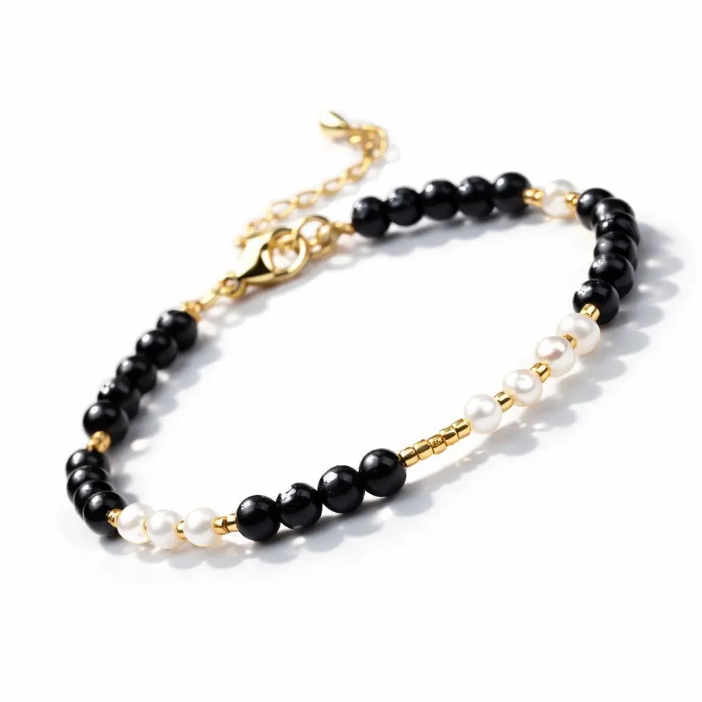 Bransoletka czarny agat i perła słodkowodna