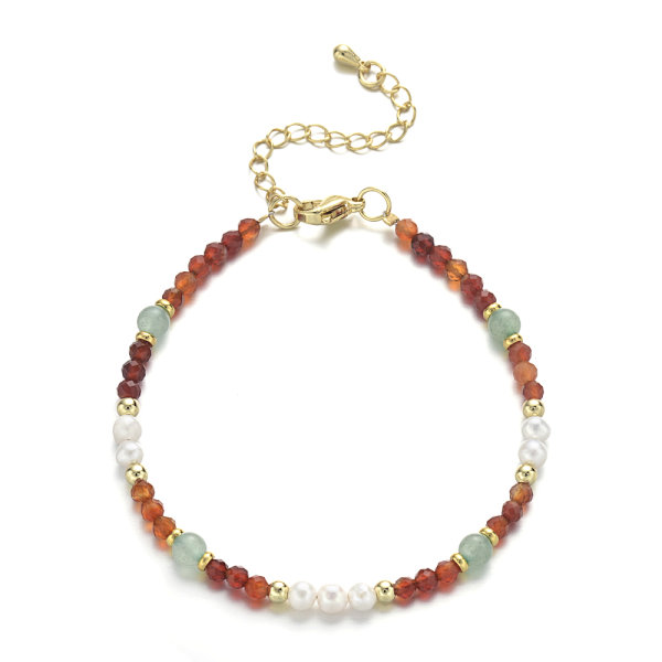 Bransoletka karneol, zielony awenturyn i perła słodkowodna