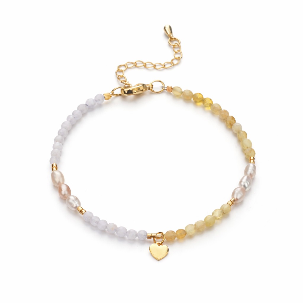 Cytryn, kanień księżycowy, perła słodkowodna - bransoletka