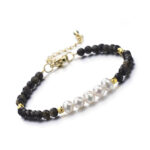 Czarny obsydian i perła słodkowodna - bransoletka