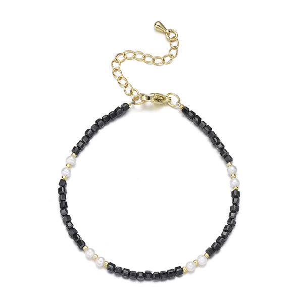 Czarny turmalin i perła słodkowodna - bransoletka