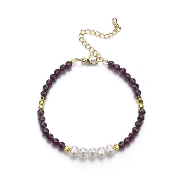 Granat z perłą - bransoeltka