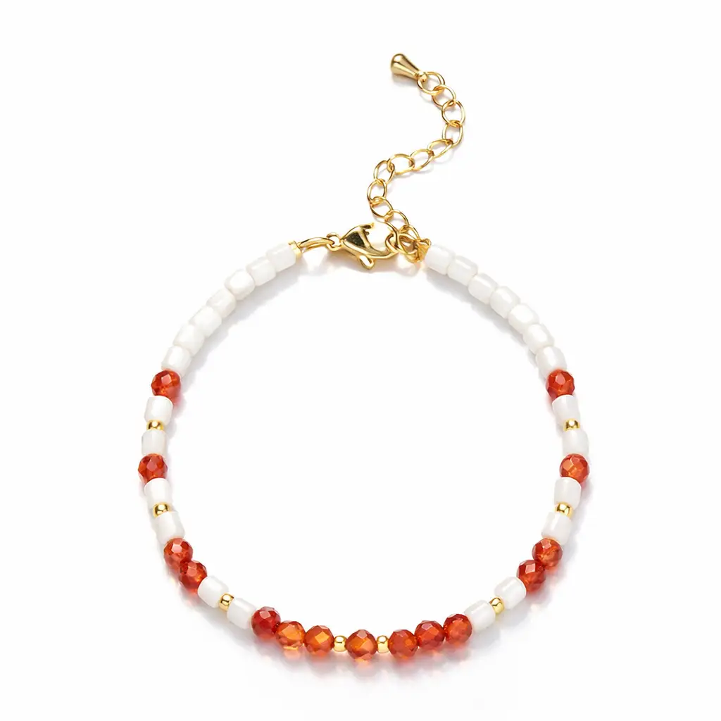 Karneol i perłowe koraliki - bransoletka