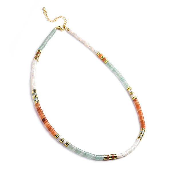 Naszyjnik zielony awenturyn, karneol i masa perłowa