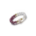 Granat, kamień księżycowy i perła – pierścionek