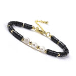 Czarny agat i perła słodkowodna - Bransoletka