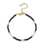 Czarny turmalin i masa perłowa -delikatna bransoletka