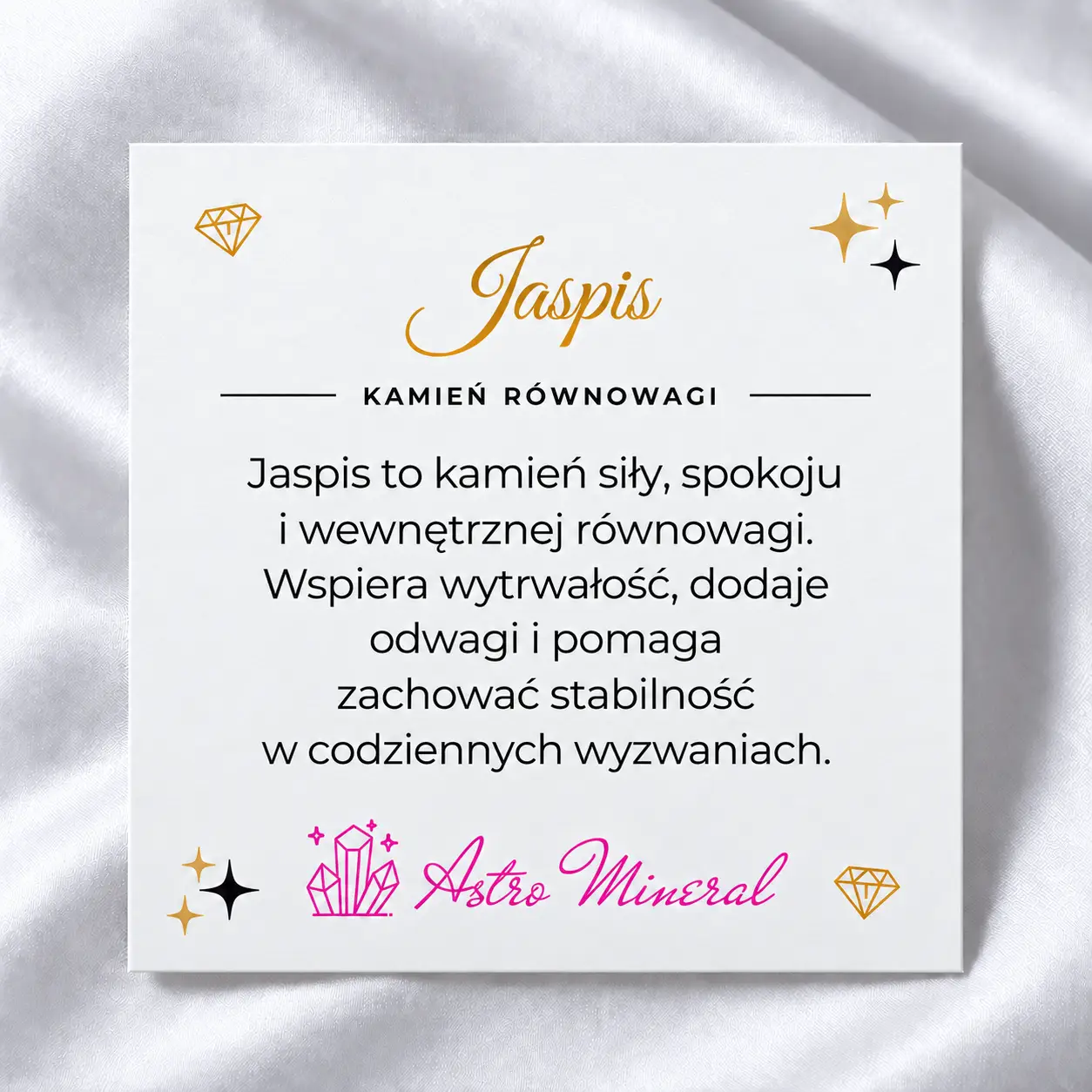 Karta z opisem właściwości kamienia Jaspis.