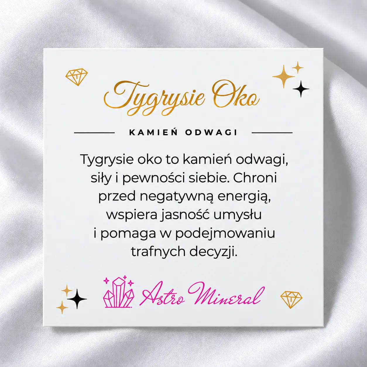 Karta z opisem właściwości kamienia Tygrysie Oko.